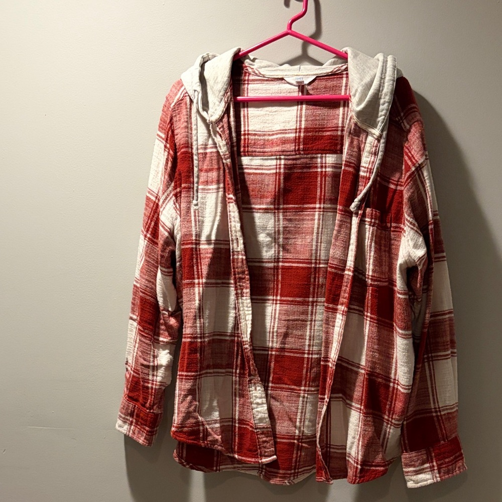 Time and Tru Red and Cream Plaid Hoodie